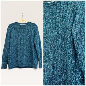 Nautica Coastal Grandma Ocean Blue Marled Knit Crewneck Sweater